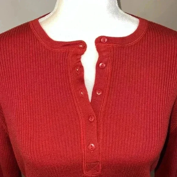 Ralph Lauren Ribbed Wool Red Henley Top Size L - Picture 2 of 7